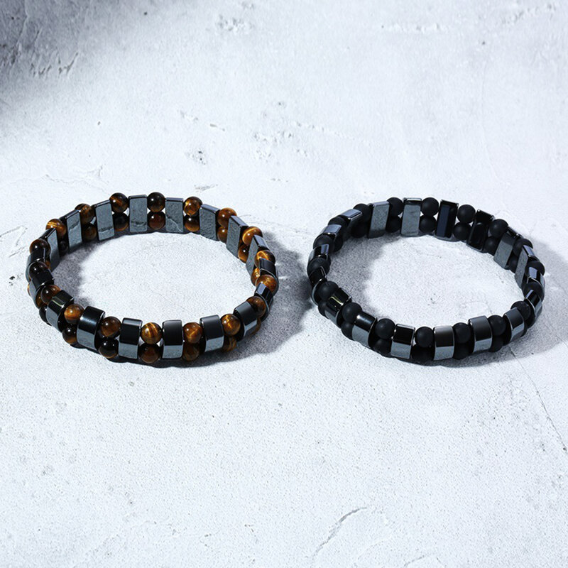 Bracelet avec pierres naturelles oeil de tigre et hématite, bijou breloques pour hommes et femmes qui véhicule de l'énergie