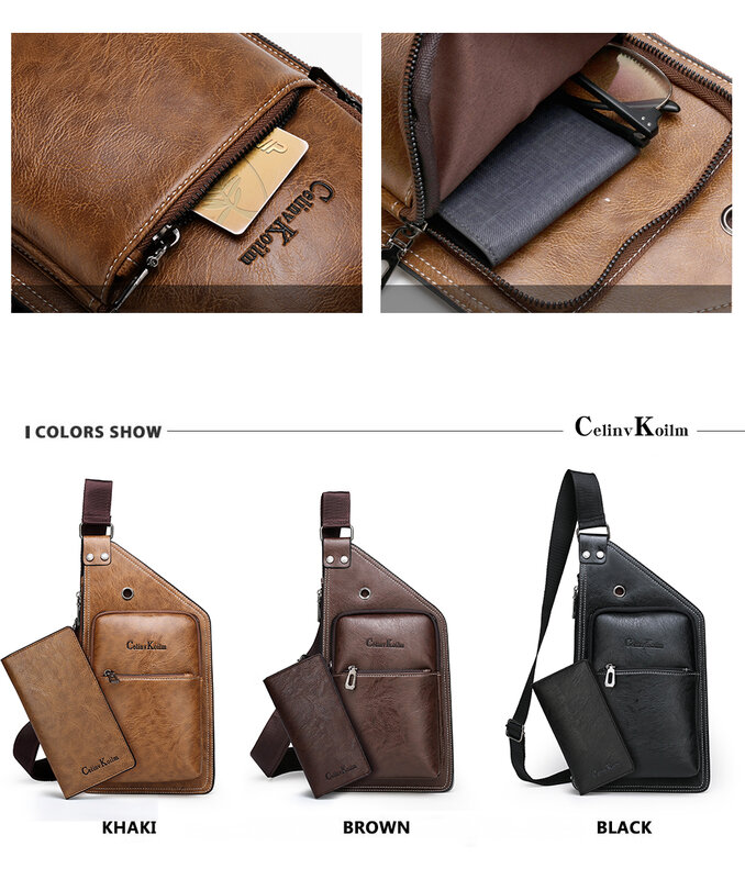 Celinv Koilm Famous Brand Man's Sling Bag Leather Men Chest Bags Fashion Simple Travel Crossbody Bag For Young Man Messenger Bag