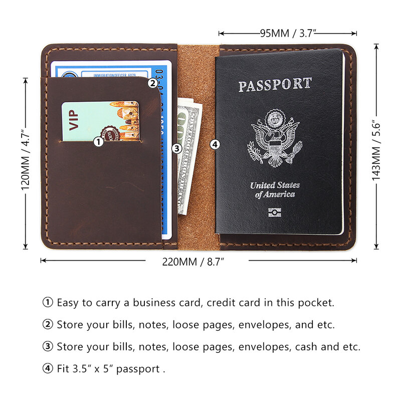 ผู้หญิงผู้ชาย Retro ธุรกิจหนังสือเดินทางครอบคลุมผู้ถือ Multi-Function ID Bank Card กระเป๋าสตางค์หนังกระเป๋าเดินทางอุปกรณ์เสริม