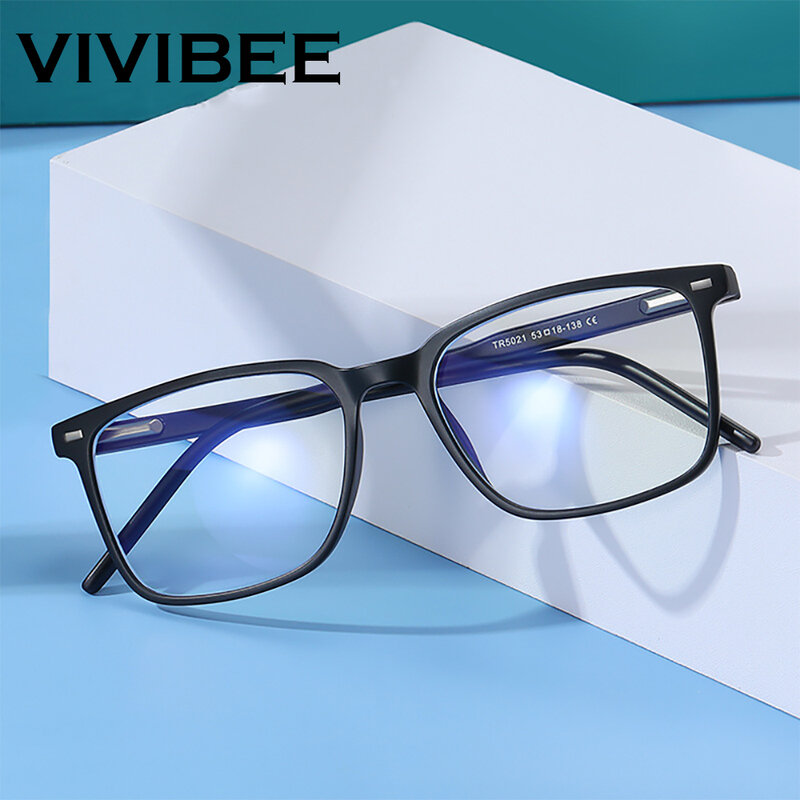 VIVIBEE 2024 Square Blue light Blocking Glasses Men TR90 Light Frame Anti Blue Ray Eyeglasses Women Classic Computer Eyewear