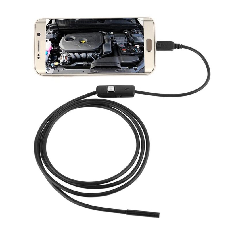 Endoscope de Tuyau d'Inspection avec Objectif HD de 7mm, 1m, 720P, Mini Caméra USB Étanche avec 6 Borescope pour Téléphone Android et PC