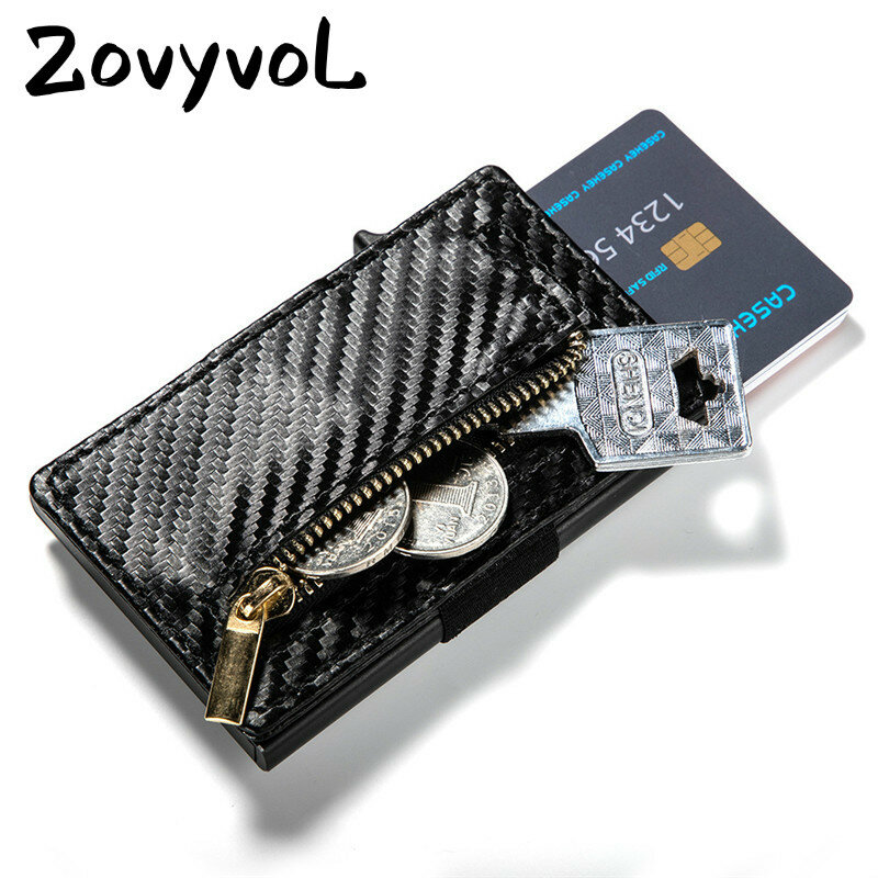 Zovyvol 2020 nova chegada rfid bloqueio bolsas titular do cartão de crédito negócios couro plutônio fibra carbono preto cartão carteira caso