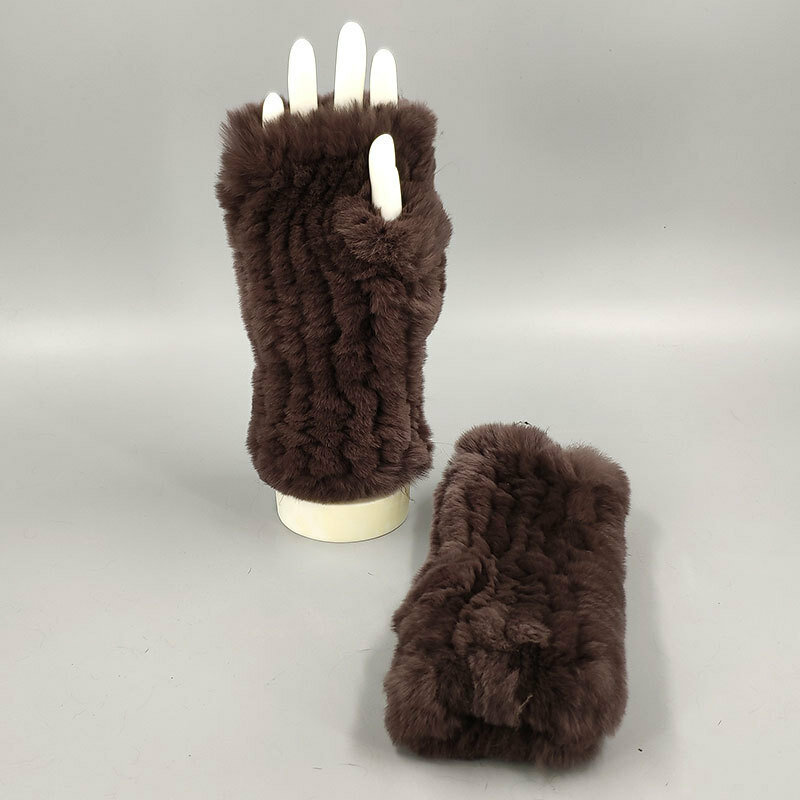 Перчатки без пальцев из искусственного меха кролика рекс утолщенные теплые зимние перчатки средней длины с ремешком