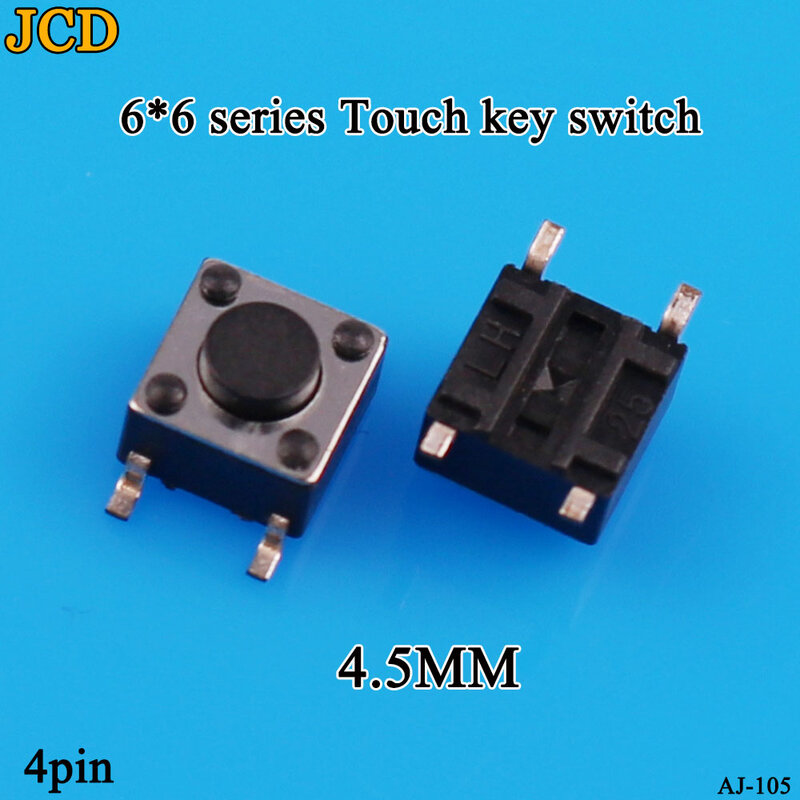 JCD-SMD اللمس اللمس زر التبديل الجزئي ، مفاتيح إعادة تعيين الذاتي ، 6x6x4.5 مللي متر ، 6x6x5 مللي متر ، 6.5 مللي متر ، 7 مللي متر ، 6x6 ، 4Pin ، 1 قطعة