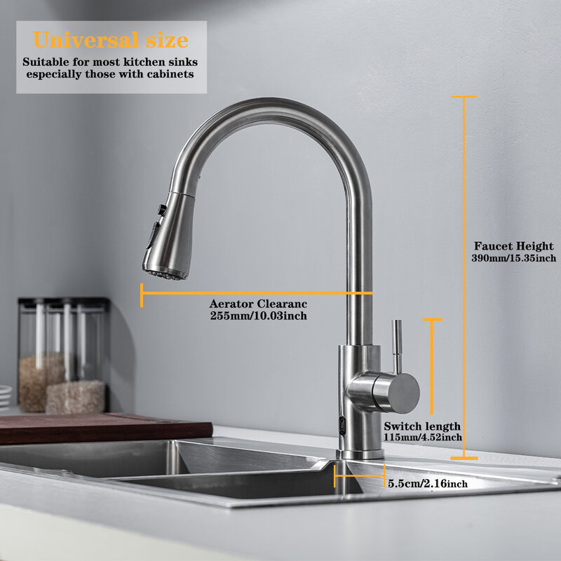 Smart Touchless Küche Wasserhahn Gebürstet Umfrage Heraus Infrarot Sensor Armaturen Schwarz/Nickel Infrarot Wasser Mischbatterien