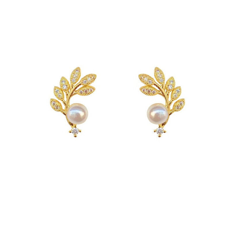 Blatt Ohrring Kristall Zweig Blatt Ohrringe Für Frauen Imitation Perle Stud Ohrringe Süße Nette Student Mädchen Jewerly Geschenke