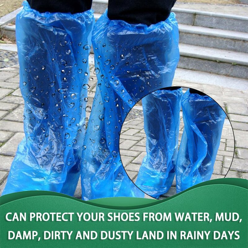 Одноразовые пластиковые чехлы для обуви, синие Чехлы для дождевых обуви и ботинок, пластиковые длинные Чехлы для обуви, прозрачные водонепроницаемые противоскользящие Чехлы для обуви