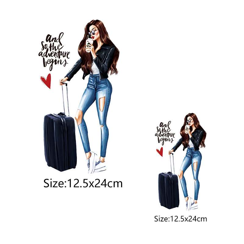New Travel Girl Iron On Patches Fashion Heat Print Clothes Stickers Washable Diy Patch Appliques New Stripes For Clothes