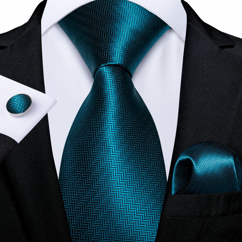Luxus Krawatten Für Männer Hochzeit Zubehör 8cm Silk Teal Blau Hals Binden Tasche Platz Manschettenknöpfe Set Geschenke Für Männer großhandel
