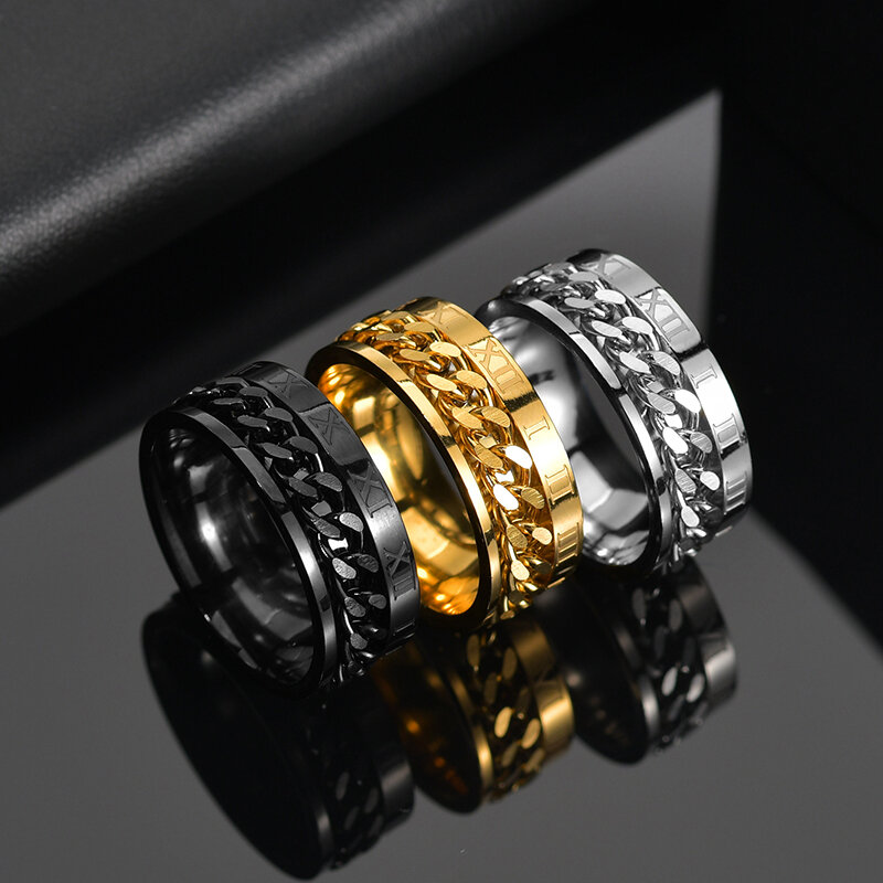 Letdiffery Cool Stainless Steel Rotatable Men Ring High Quality Spinner Chain Punk Women Jewelry for Party Gift