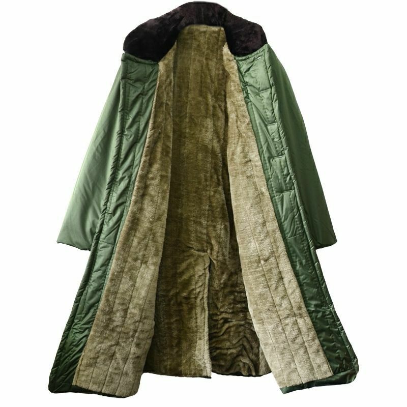 Abrigo largo de algodón para hombre y mujer, protector de seguridad grueso y cálido, acolchado de terciopelo, resistente al viento, color verde militar, para invierno