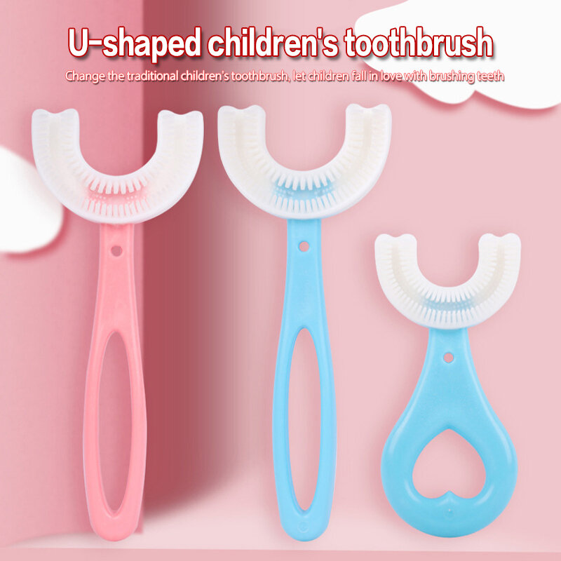 U-Shaped แปรงสีฟันเด็กพร้อมซิลิโคนเด็กแปรงฟันทำความสะอาดช่องปากทำความสะอาดแปรง ForToddlers อายุ2-12แปรงเด็ก