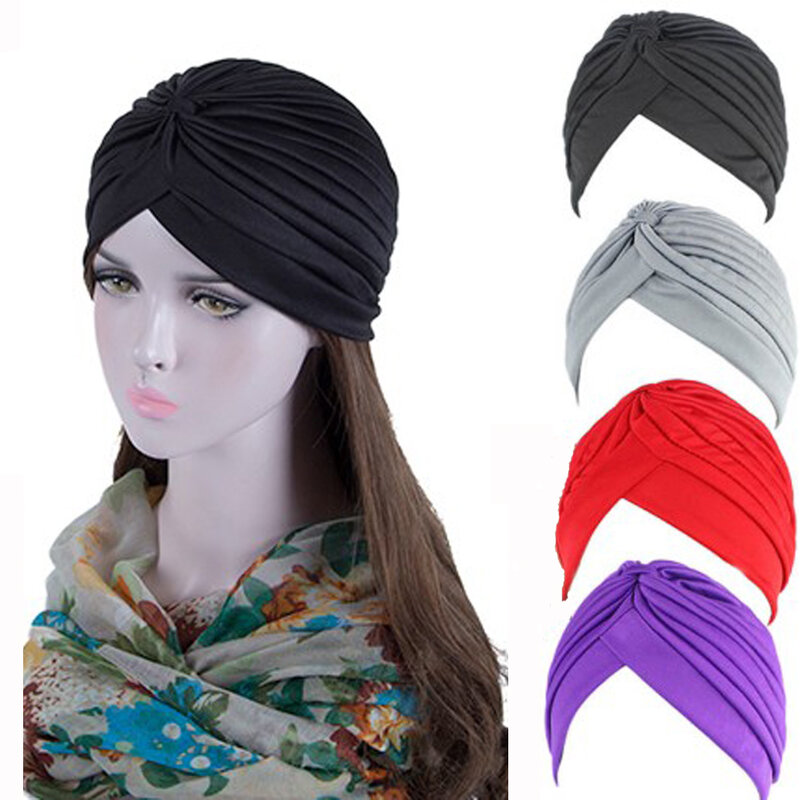 Chapéu turbante elástico, moda feminina, lenço de cabeça, chapéu hijab muçulmano, cabeça envoltória muçulmano, turbante