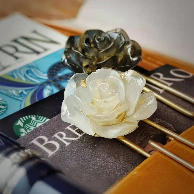 Mạ Vàng Camellia Nhựa Kẹp Giấy Dễ Thương Bookmark Đánh Dấu Sách Trang Trí Máy Tính Xách Tay Công Sở Phụ Kiện