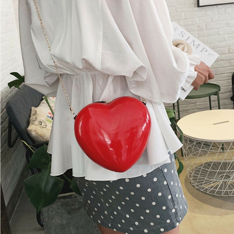 Love Heart Shaped Hard Shell Chain Shoulder Crossbody Bag Girl Handbag Holder