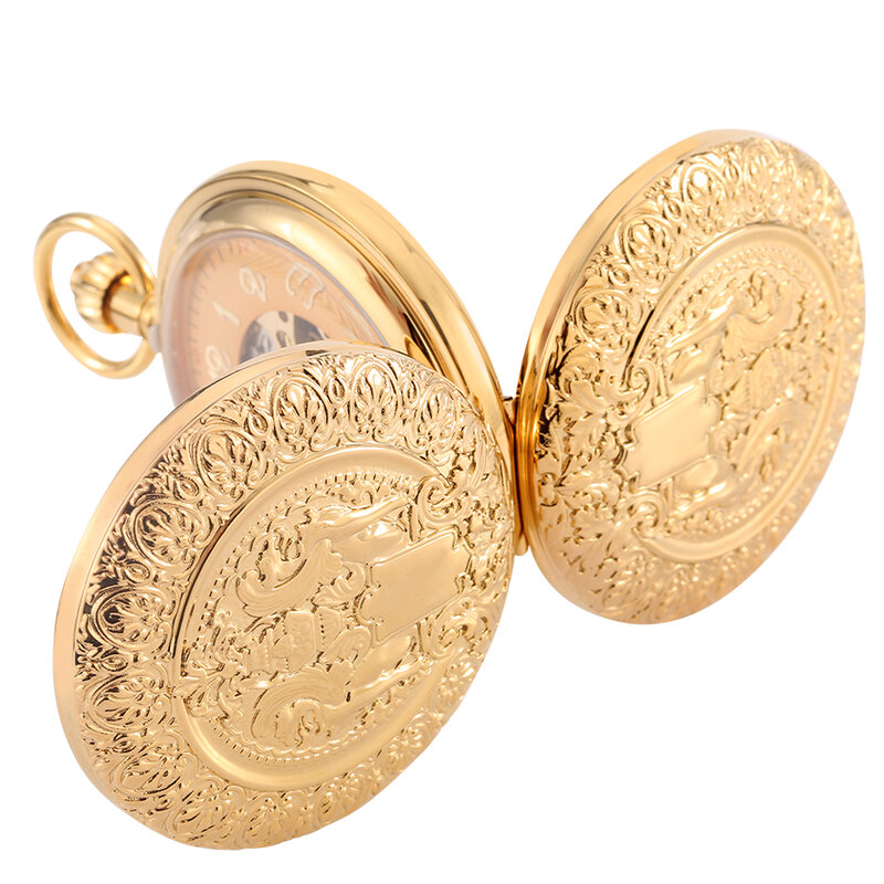Luksusowy złoty podwójny otwarty automatyczny mechaniczny zegarek kieszonkowy srebrna tarcza z cyframi znakomicie rzeźbiony praktyczny wisiorek prezent dla kobiet
