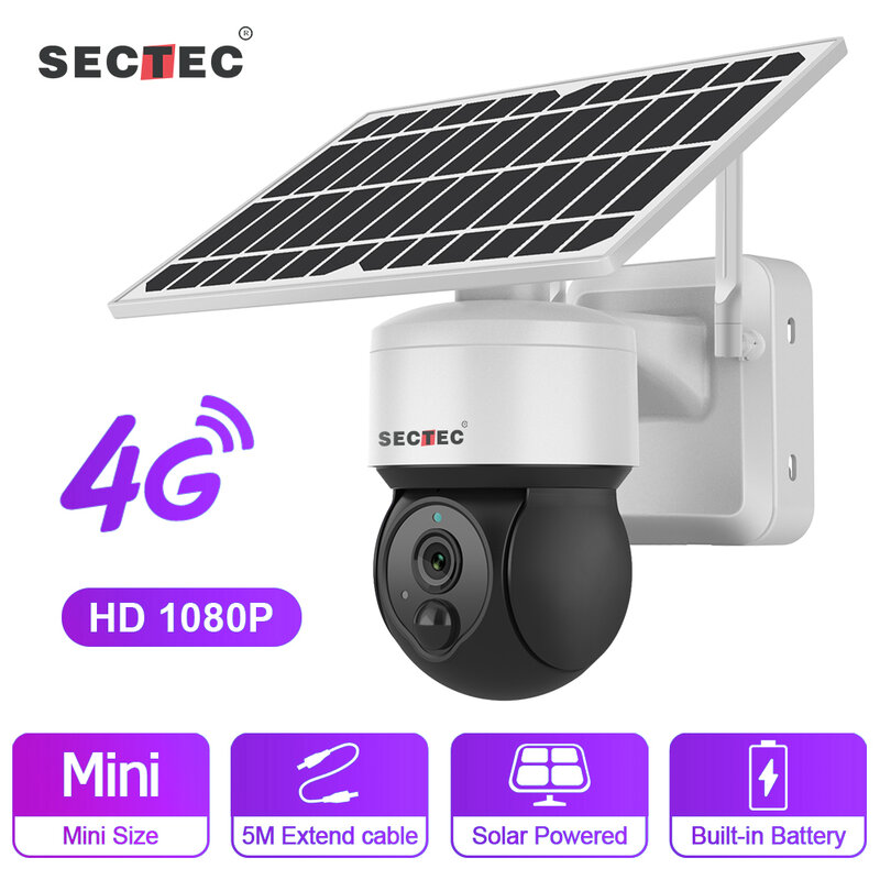 SECTEC Panel słoneczny kamera 4G wersja 1080P HD Panel słoneczny nadzór zewnętrzny Cam inteligentne CCTV inteligentne bezpieczeństwo w domu ochrona