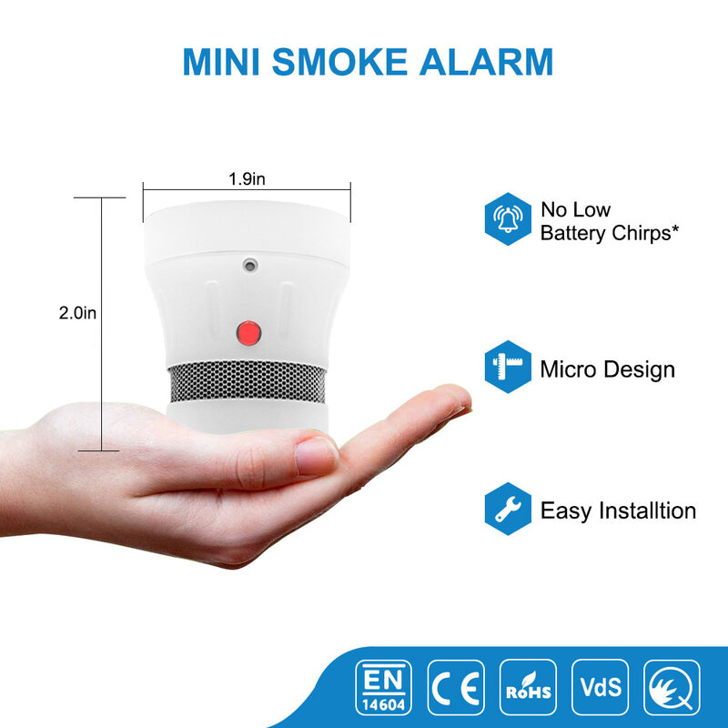 CPVan-Detector de humo WiFi Tuya, dispositivo con batería de más de 3 años, EN14604, certificado CE, incluye batería