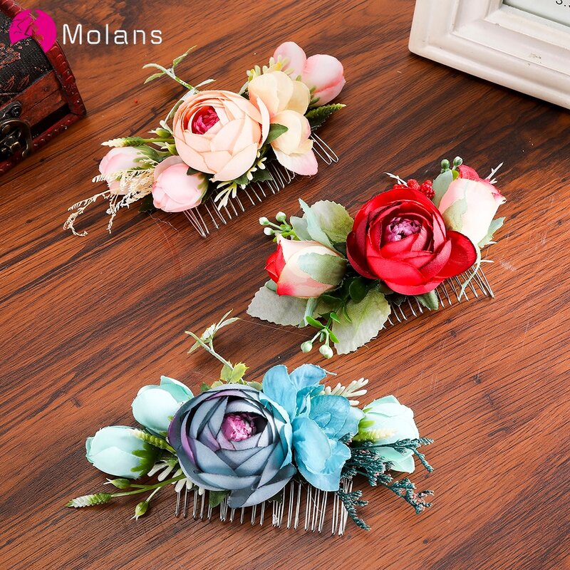 MOLANS 꽃 신부 헤어 빗 자연 열매 꽃 웨딩 머리핀 Headpieces 절묘한 장미 잎 액세서리