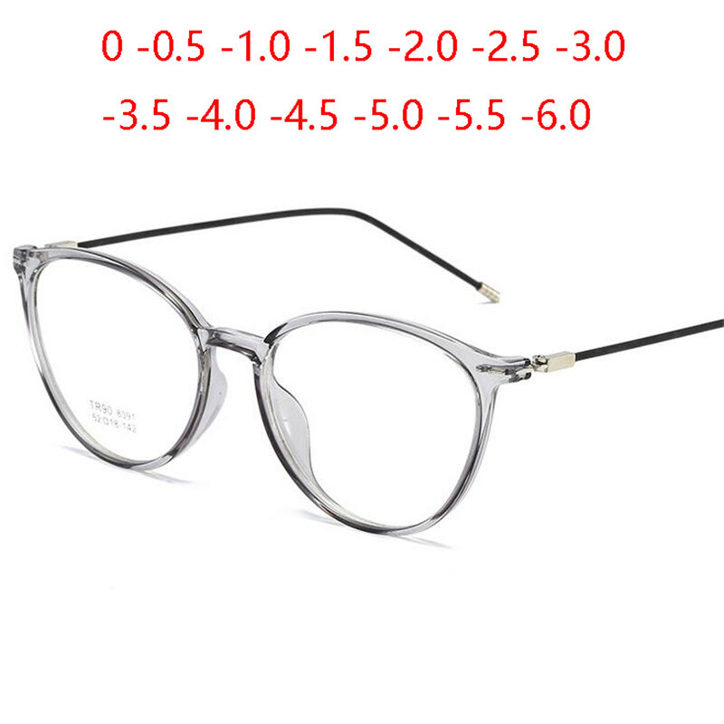 투명 여성 근시안경 초경량 TR90 스틸 와이어 다리 타원형 처방 안경 디옵터 0 -0.5 -1.0 To -6.0