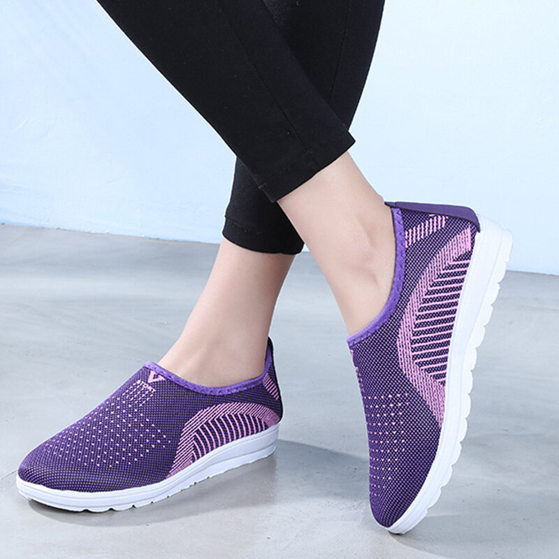 Zapatillas de deporte de mujer vulcanizados del dedo del pie redondo de mujer de encaje de malla de Mujer Zapatos de tacón bajo de las mujeres señoras mocasines de 2020 calzado Casual