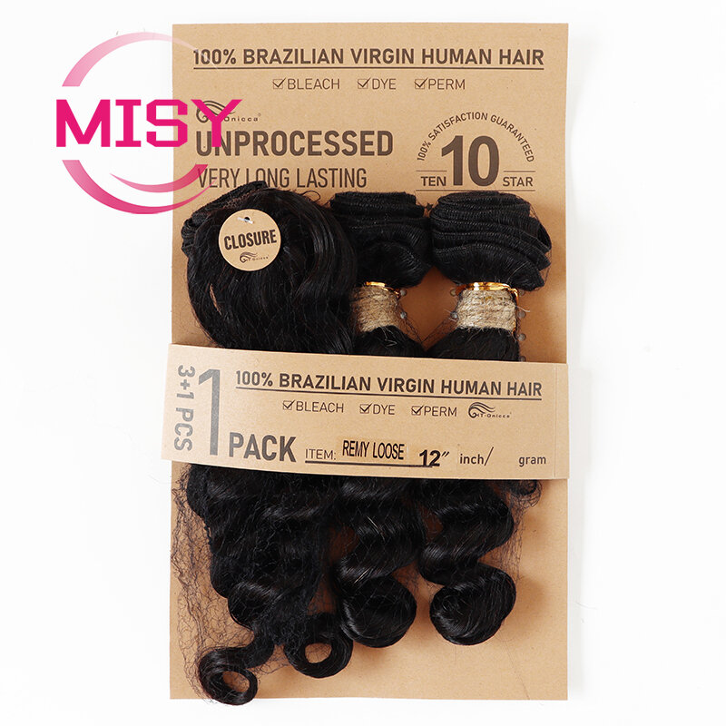 Mechones de cabello humano de onda profunda, extensiones de cabello brasileño corto con cierre Circular, Color Natural