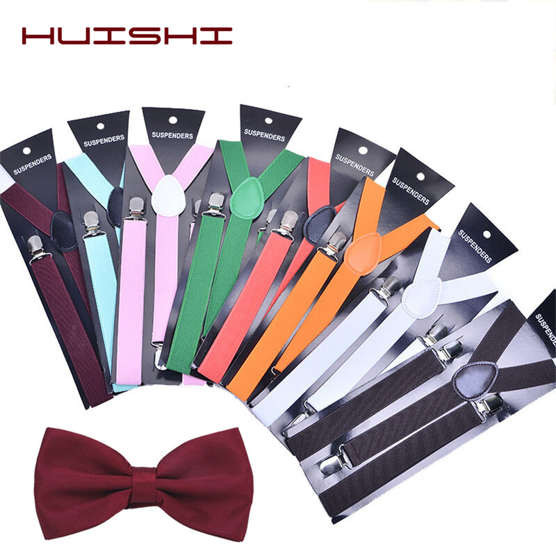 HUISHI-Suspensórios pretos lisos para homens e mulheres, suspensórios vermelhos marinhos de Borgonha, alça unissex, suspensórios de gravata azul, moda masculina