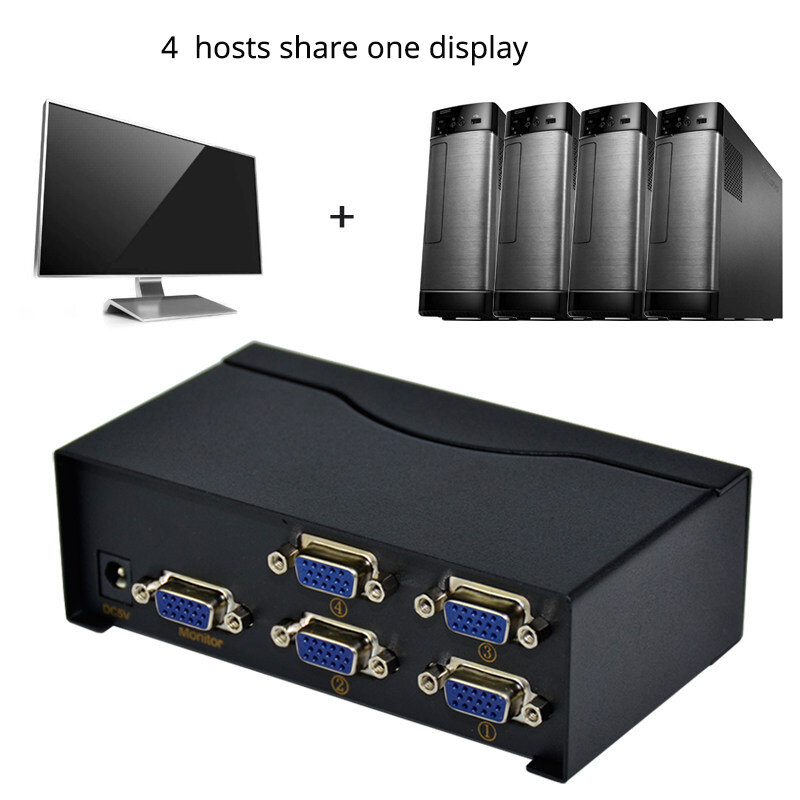 4 Ports VGA Switch With Remote Control Switching Suitable For Video Computer Host LCD Monitor Converter Sharing 4 In 1 Out