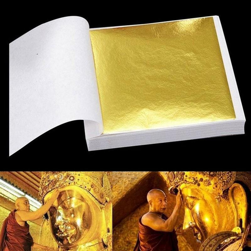 Láminas deslizantes doradas de doble cara para decoración, láminas doradas de papel de aluminio dorado para manualidades, 100 unidades