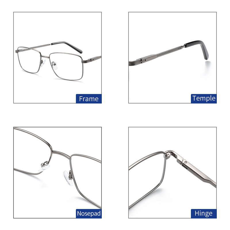 Bluemoky óculos de grau unissex, óculos de metal quadrado com prescrição ótica para miopia e homens, óculos fotocromático de luz azul