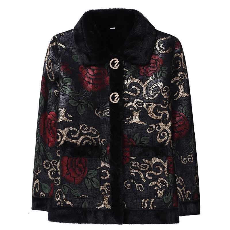 New Women's Leather printing Jacket Winter Plus Velvet Warm Double-sided short Leather Coat Female Outerwear