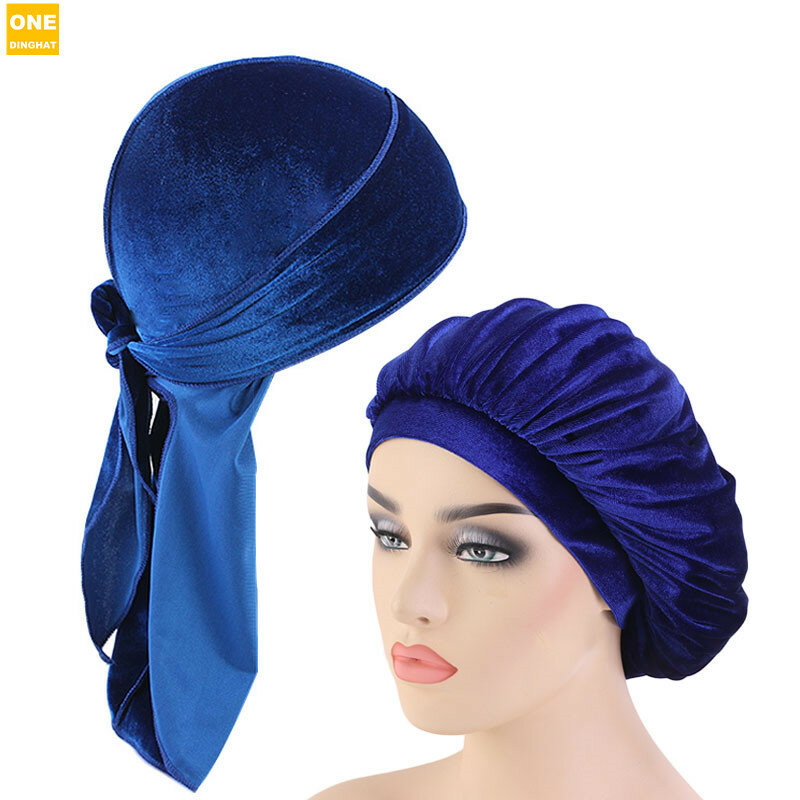 Unisex Men Durag Long Tail Waves For men Solid Wide Doo Rag and Women Bonnet Cap Sleeping Hat Matching Bandana Chemo Hat