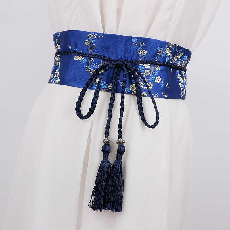 ญี่ปุ่นแบบดั้งเดิมเสื้อผ้า Kimono กว้างเข็มขัดผู้หญิง Sash Tie Streetwear ปักดอกไม้พู่ผ้าพันคอเข็มขัด Yukata Obi