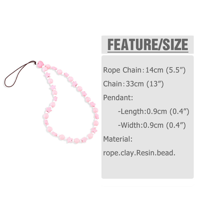 FLOLA-Cuerda de cuentas de resina para teléfono móvil para niña, cordón colgante de arcilla suave para mujer, accesorios de cordón, estrella de Color rosa, mpsa017