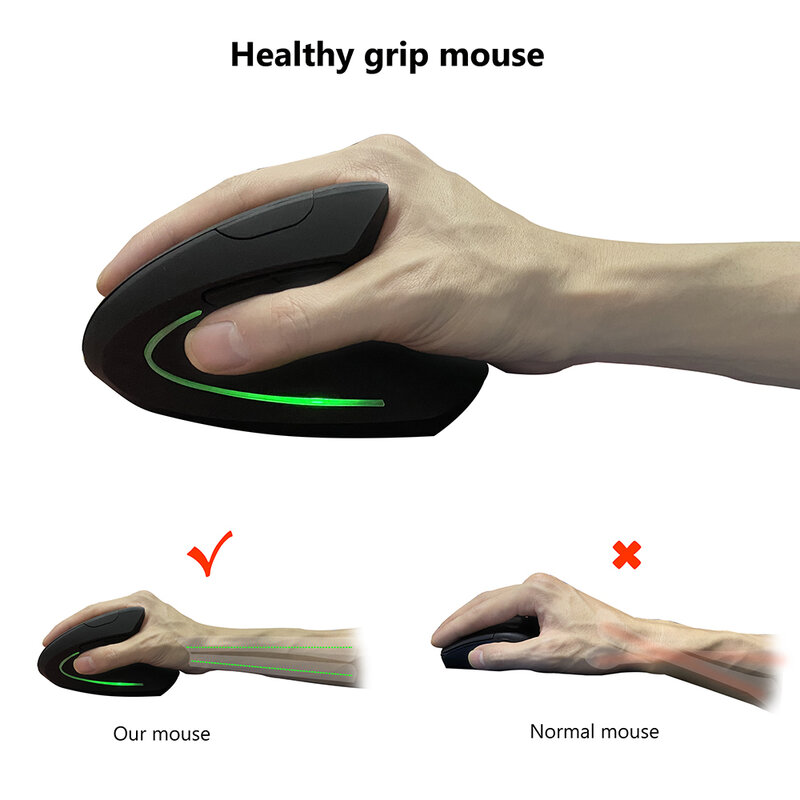 Mouse Gaming 3D Vertikal Nirkabel 2.4G, Mouse Optik Komputer DPI Dapat Disesuaikan Ergonomis, Mouse Gamer, Cocok untuk Rumah Kantor