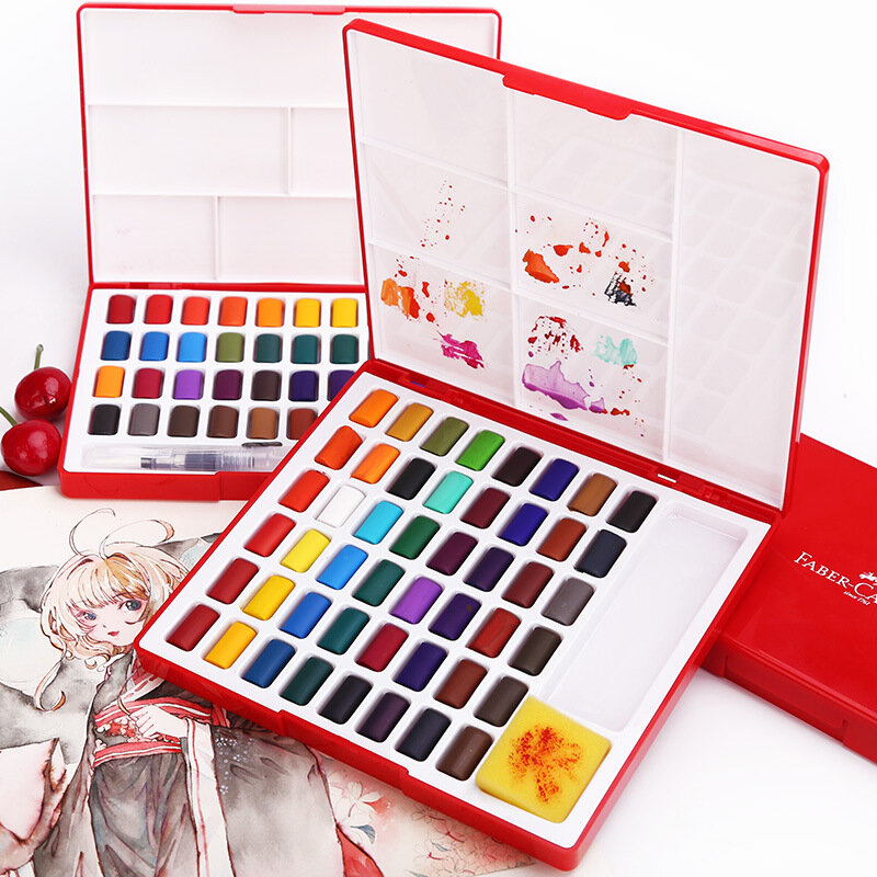 Faber-Castell 24/36/48 colores de pintura de acuarela sólida juego de pinceles de agua Color brillante pigmento de acuarela portátil caja de regalo