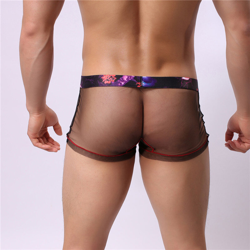 Fashion Sexy Men's High elastic Mesh Cool See Through Boxer Underwear Like wear Nothing Gay Adult underpanty