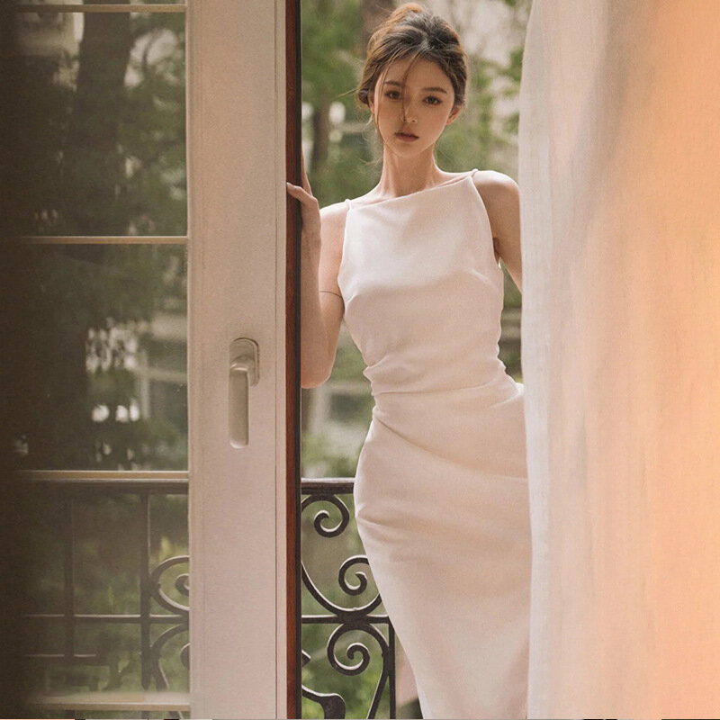 韓国スタイルのノースリーブのイブニングドレス,女性用のエレガントなpageantドレス,足首までの長さ