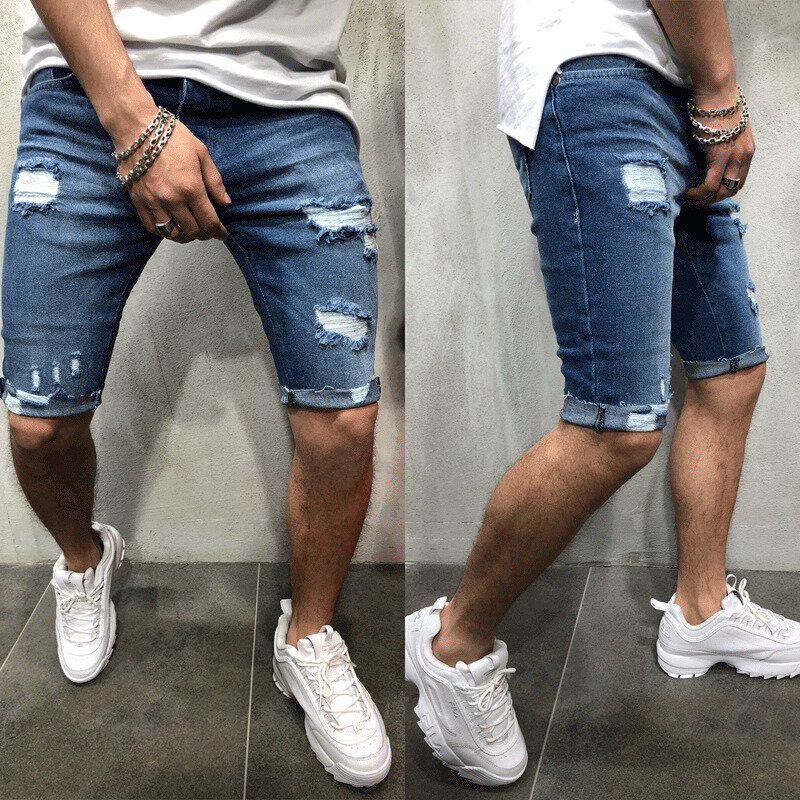 夏新メンズストレッチショートジーンズファッションカジュアルスリムフィット高品質弾性デニムショーツ男性ブランド服