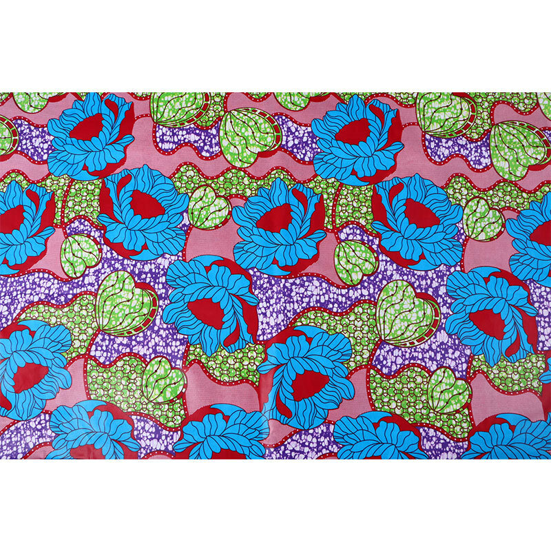 Tela africana 100% algodón con estampado de flores de colores, tejido Pagne de 6 yardas
