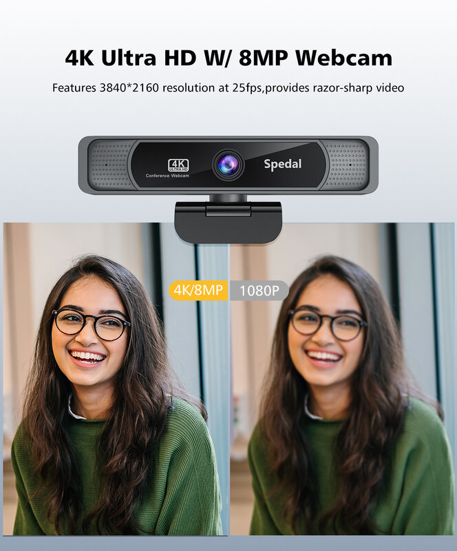 Webcam HD 4K sudut lebar 120 °, mikrofon Wtih dan kendali jarak jauh Streaming kamera Web untuk PC Mac Conferencin