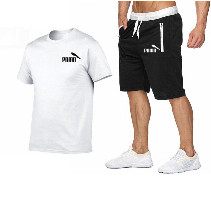 2020 verão novo algodão de manga curta treino masculino casual esportes terno roupas tshirt + shorts imprimir marca define