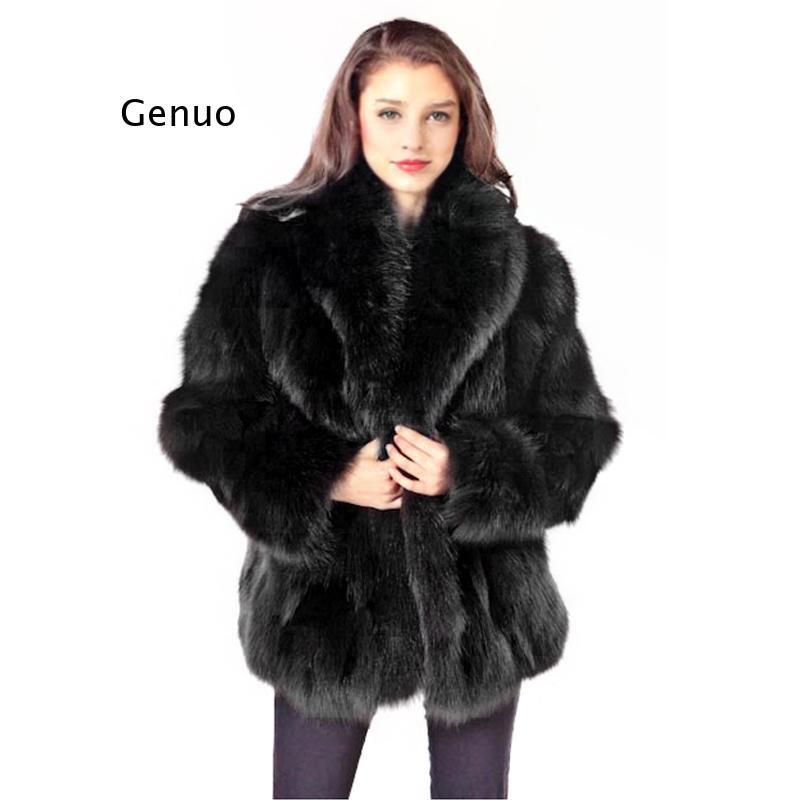 Abrigo de piel sintética de zorro para mujer, chaqueta gruesa y cálida de lujo con cuello vuelto, ropa de invierno, 2021