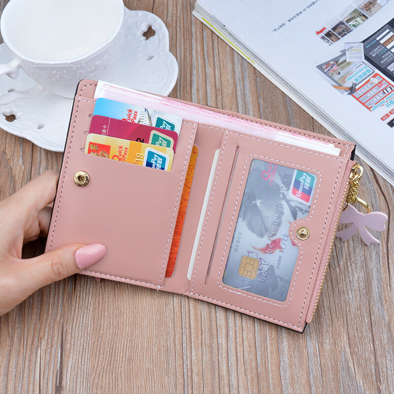 Women Short Wallets 2020 New Fashion Design Small Daisy Card Holder High Quality  PU Coin Purse Simple Zipper Money Bag Wallets