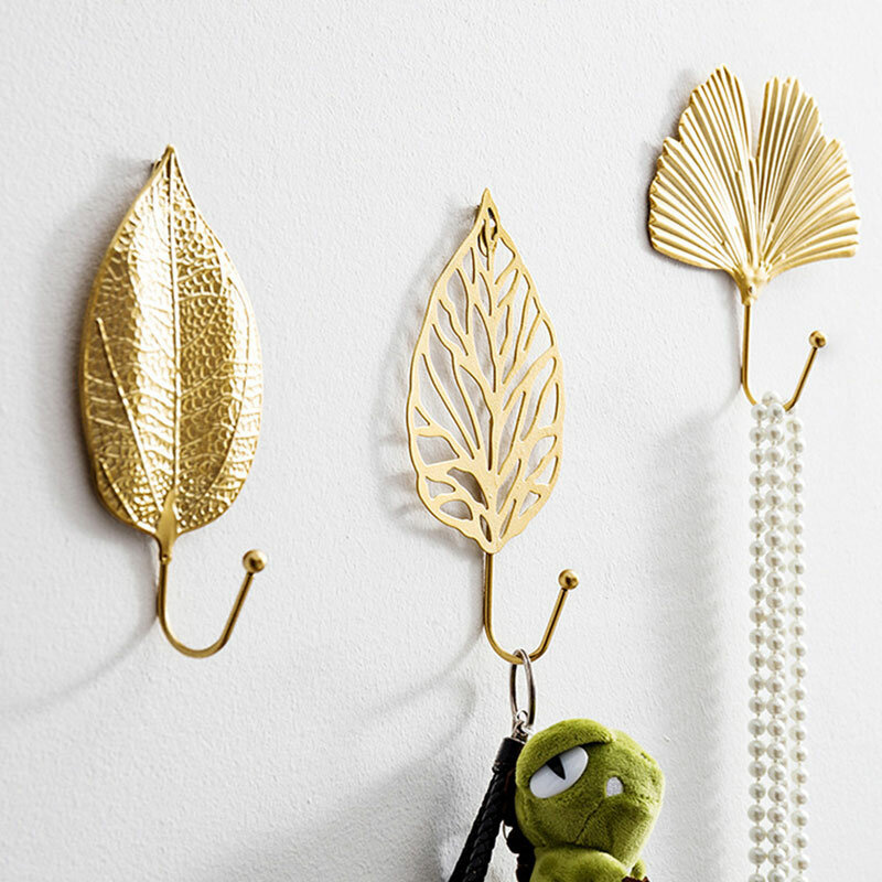 Luxury Golden Leaf Shaped Hook Purse Coat Rack Key Hanger Wall Hanging Decor