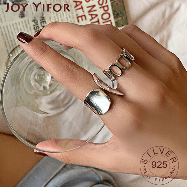 Minimalist 925เงินสเตอร์ลิงกว้างแหวนผู้หญิงใหม่แฟชั่น Hollow Handmade เครื่องประดับของขวัญ