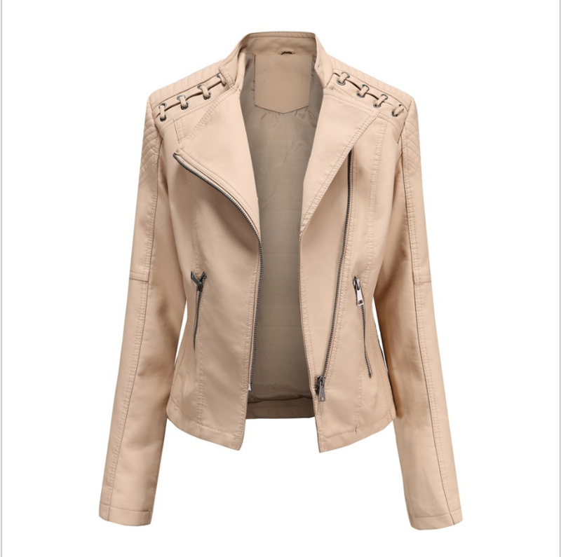 女性用ジッパー付きレザージャケット,春と秋の高品質薄いショートジャケット