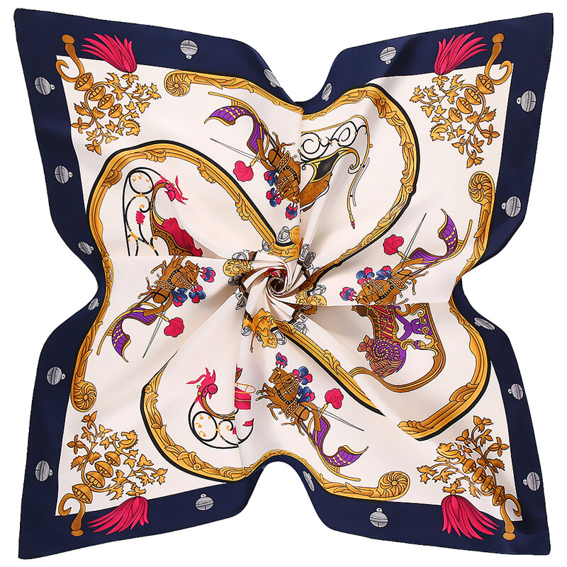 130cm Luxury Brand 2023 New Design Carriage Sled Summer Square Scarf  Twill Silk Scarf Women Kerchief Scarves For Ladies Shawl