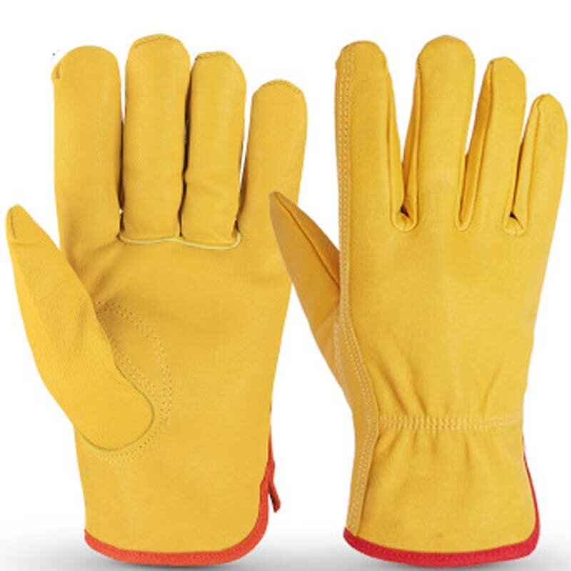 Ochrona pracy rękawice ogrodowe pięciopalcowe zewnętrzne wygodne, odporne na wstrząsy skórzane rękawiczki