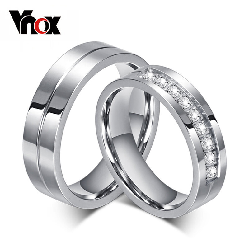 Vnox Cz Wedding Band Engagement Rings Voor Koppels Vrouwen Mannen 316l Rvs Liefhebbers Gepersonaliseerde Anniversary Gift